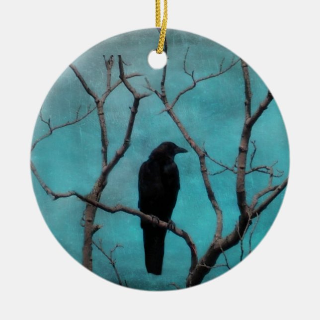 Crow In Tree Ceramic Ornament (Front)