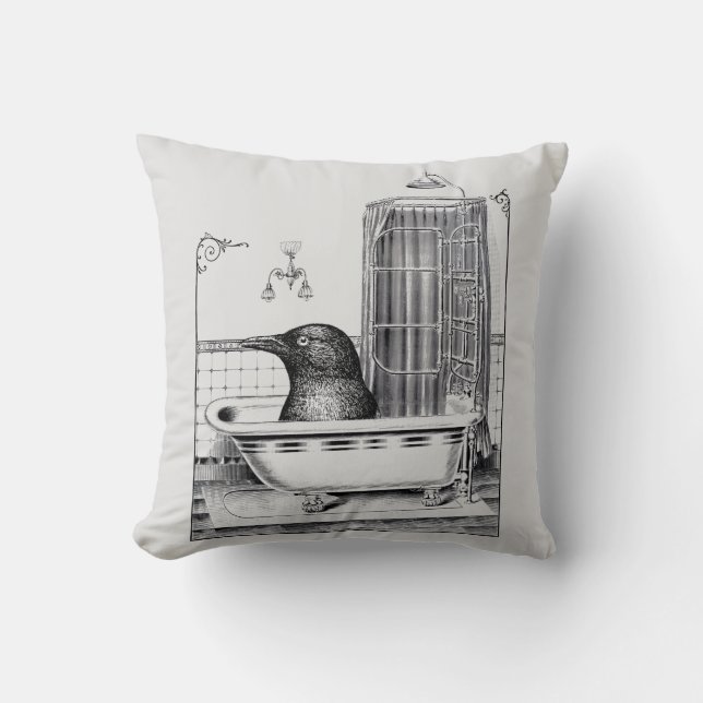 Crow In Vintage Bathtub Cushion (Front)
