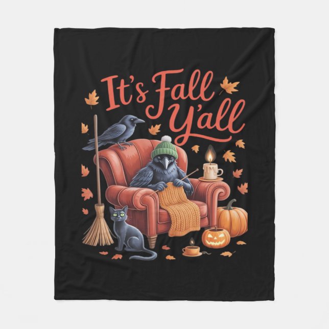 Crow It’s Fall Y’all Pumpkins Fall Autumn Hallowee Fleece Blanket (Front)