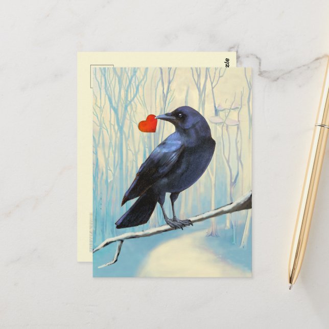 Crow Love Pastel Postcard (Front/Back In Situ)