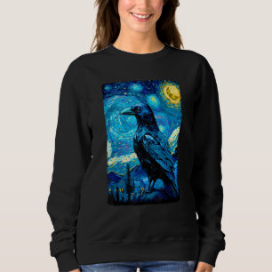 Crow Lover Raven Starry Night Style Painting, Van Sweatshirt