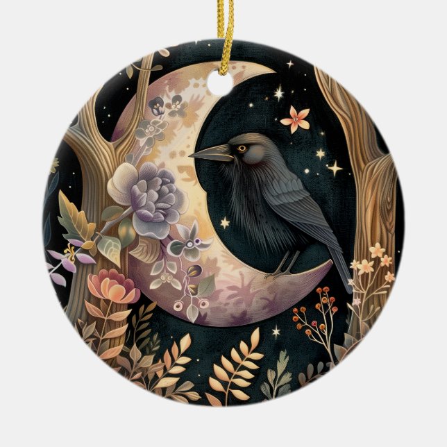 Crow Moon Ceramic Ornament (Front)