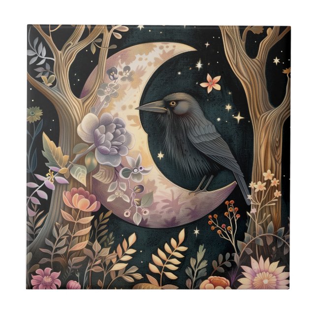 Crow Moon Ceramic Tile (Front)