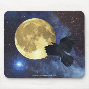 Crow, Moon & Outer Space Mousepad