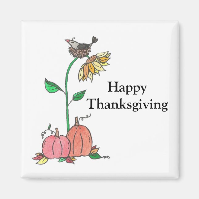Crow Nesting in Sunflower Happy Thanksgiving Magnet (Front)