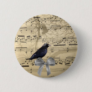 Crow on a music sheet 6 cm round badge