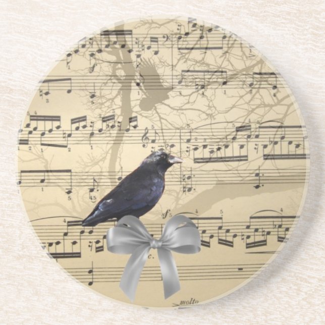 Crow on a music sheet coaster (Front)