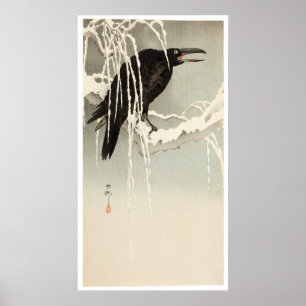 Crow on a Snowy Branch by Ohara Koson Poster
