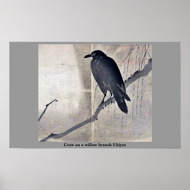 Crow on a willow branch Ukiyoe Poster (Front)
