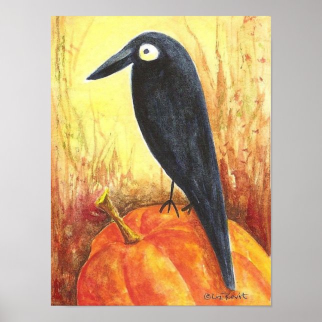 Crow on Pumpkin Poster by Liz Revit (Front)