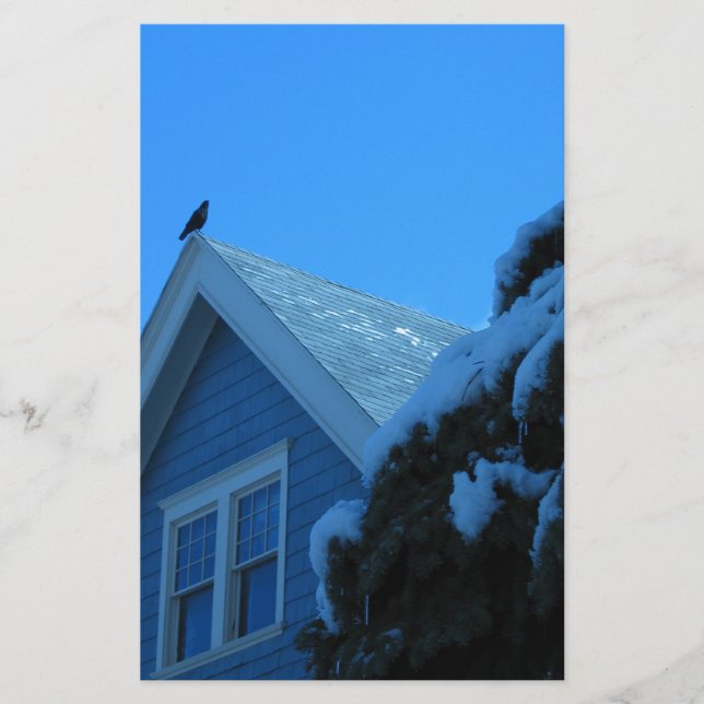 Crow on Roof in Winter Stationery (Front)