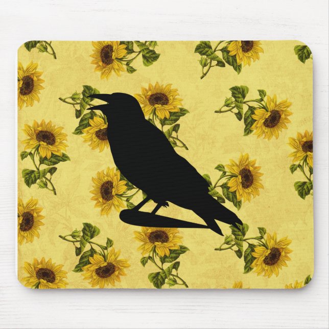 Crow on Sunflowers Mouse Pad (Front)