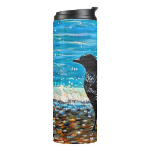 Crow on the Beach 2 Painting Thermal Tumbler