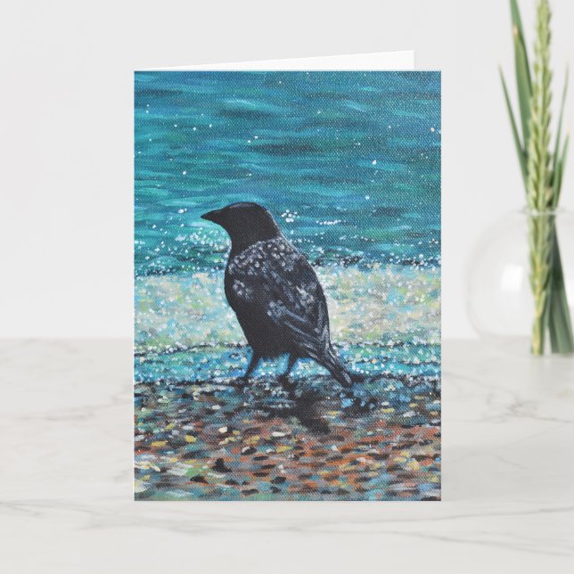 Crow on the Beach Painting Card (Front)