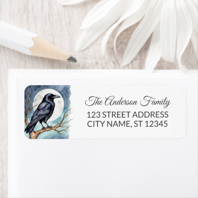 Crow on Tree with Moon Halloween Return Address  Label (Insitu)