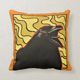 Crow ,Orange & White backgounds Cushion