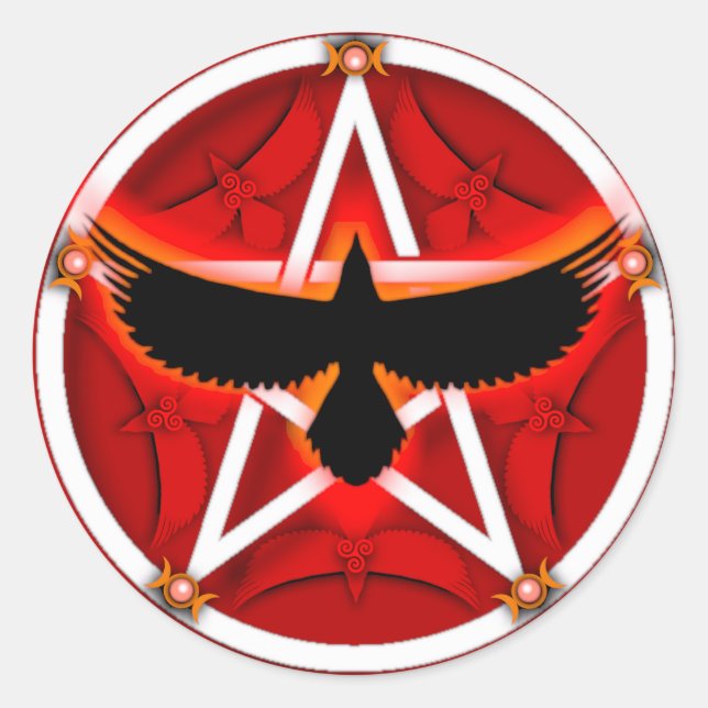 Crow Pentacle - Red Classic Round Sticker (Front)