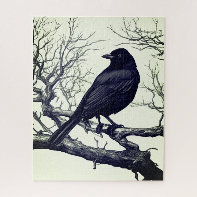 Crow Perched on Bare Winter Branches Jigsaw Puzzle (Vertical)