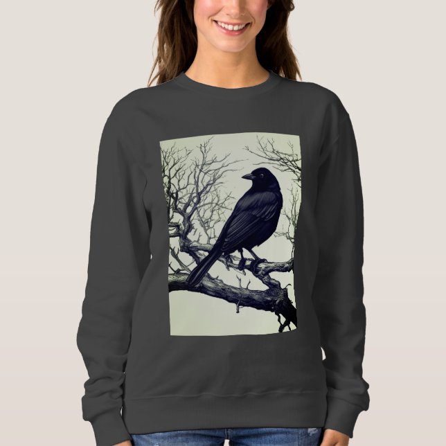 Crow Perched on Bare Winter Branches Sweatshirt (Front)