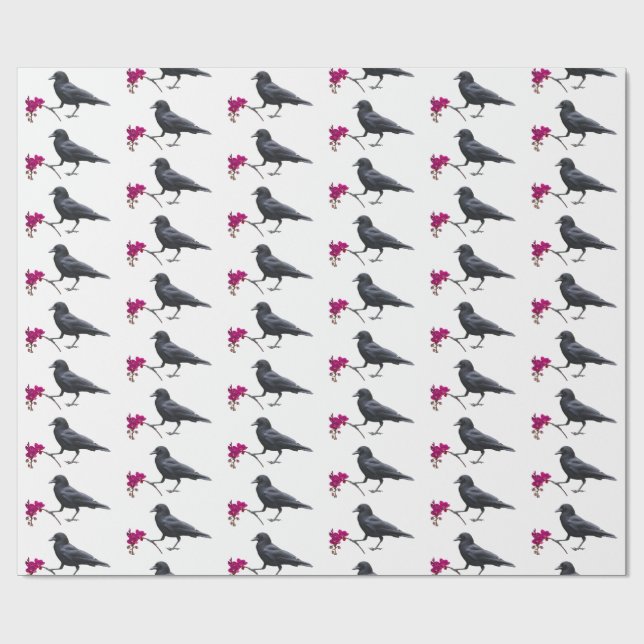 Crow Pink Flower Wrapping Paper (Flat)