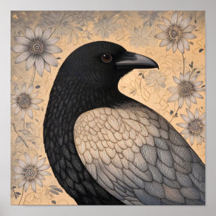 Crow Portrait Abstract Painting Poster