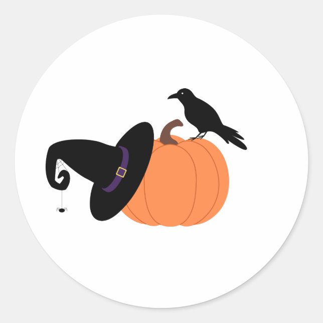 Crow & Pumpkin Classic Round Sticker (Front)