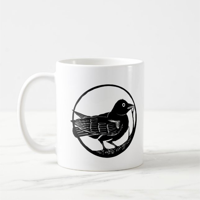 Crow Raven Bird from Wood Cut Mug (Left)