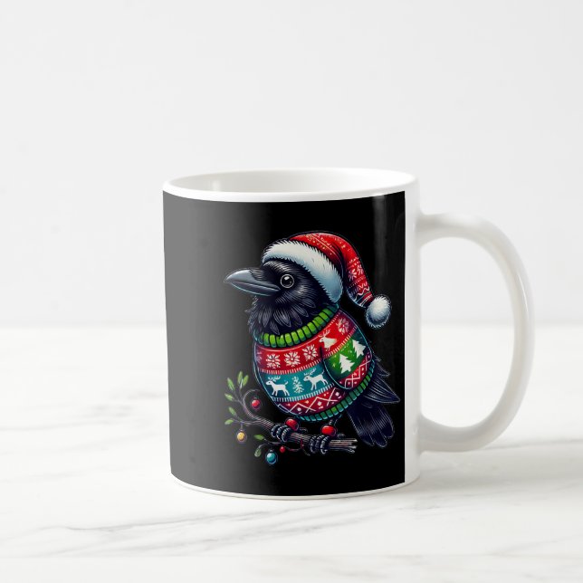 Crow Raven Bird Ugly Sweater Santa Hat Christmas  Coffee Mug (Right)