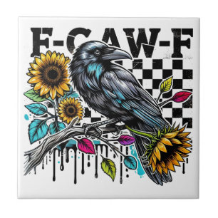 Crow Raven F-CAW-F Funny Halloween Ceramic Tile