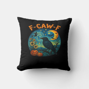 Crow Raven F-Caw-F Funny Halloween Gothic Checkere Cushion