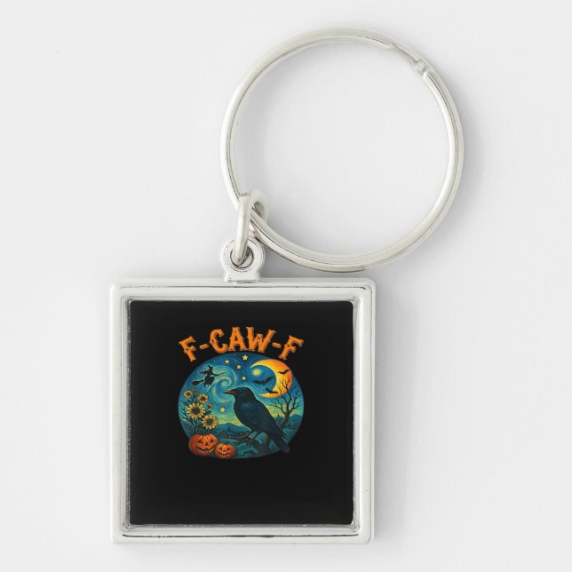 Crow Raven F-Caw-F Funny Halloween Gothic Checkere Key Ring (Front)