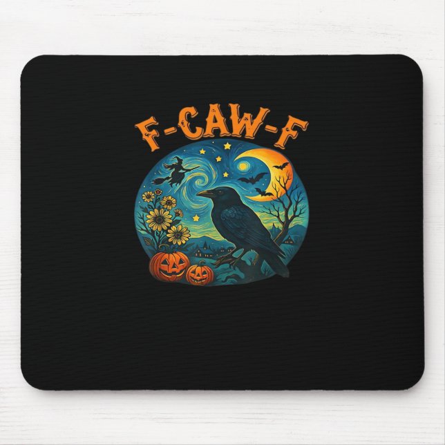 Crow Raven F-Caw-F Funny Halloween Gothic Checkere Mouse Pad (Front)