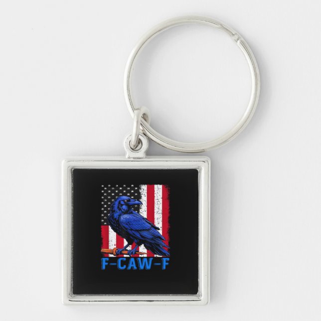 Crow Raven Funny F-Caw-F Minimal Clean Key Ring (Front)