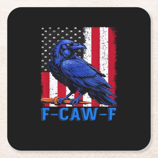 Crow Raven Funny F-Caw-F Minimal Clean Square Paper Coaster (Front)