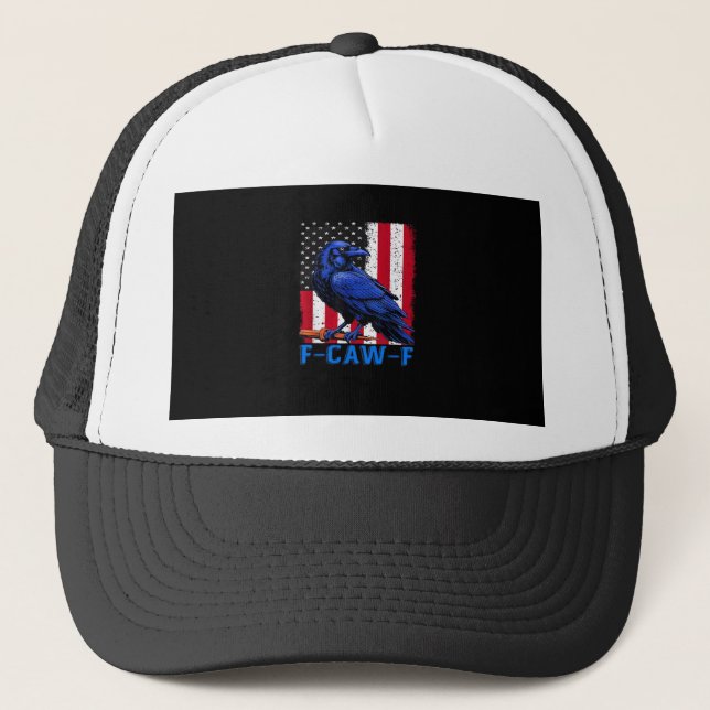Crow Raven Funny F-Caw-F Minimal Clean Trucker Hat (Front)
