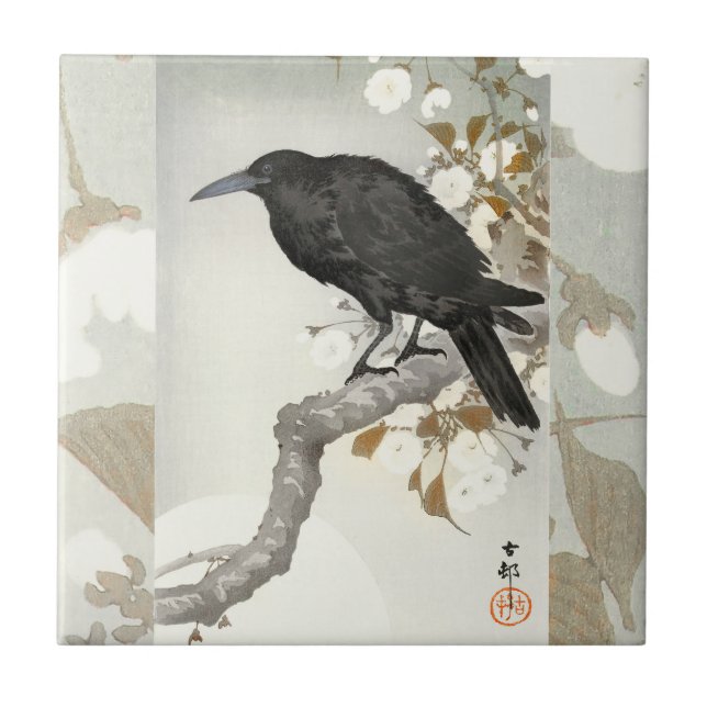 Crow Raven Koson Japanese Bird Crow Ceramic Tile (Front)
