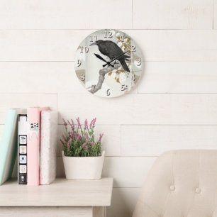 Crow Raven Koson Japanese Bird Crow Large Clock
