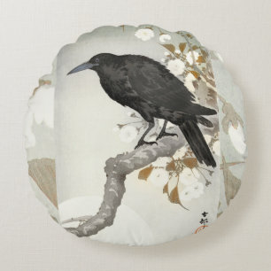 Crow Raven Koson Japanese Bird Crow Round Cushion