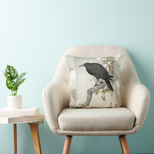Crow Raven Koson Japanese Bird Cushion