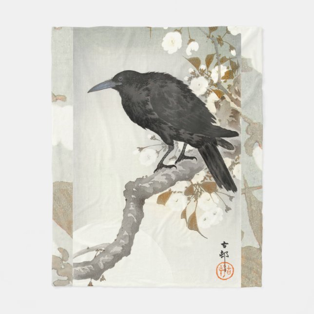 Crow Raven Koson Japanese Bird Fleece Blanket (Front)
