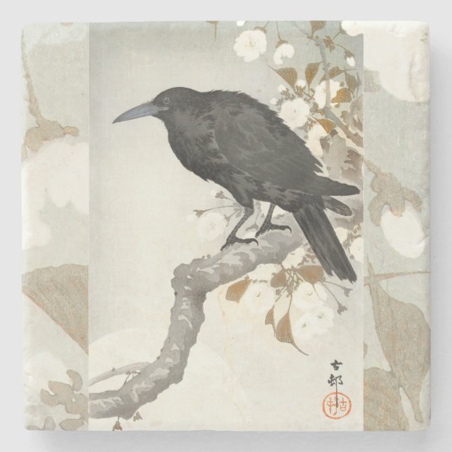 Crow Raven Koson Japanese Bird Stone Coaster (Front)