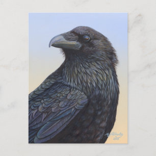 Crow Raven Sunset Painting Art Postcard
