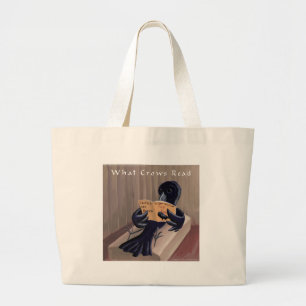 Crow Reading The Raven Funny Large Tote Bag