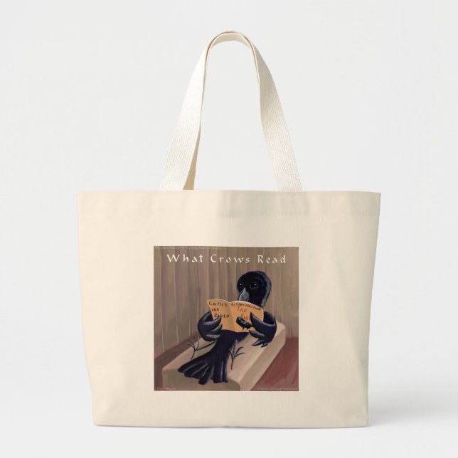Crow Reading The Raven Funny Large Tote Bag (Front)