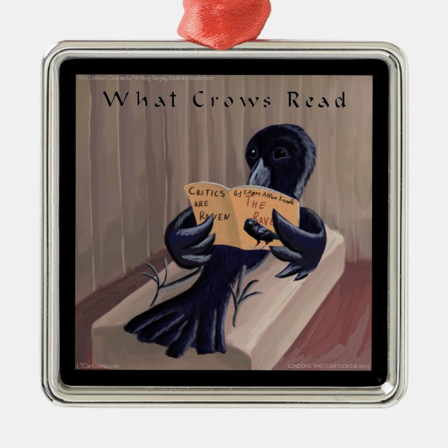 Crow Reading The Raven Funny Metal Ornament (Front)