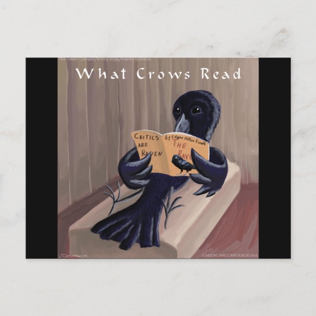 Crow Reading The Raven Funny Postcard (Front)