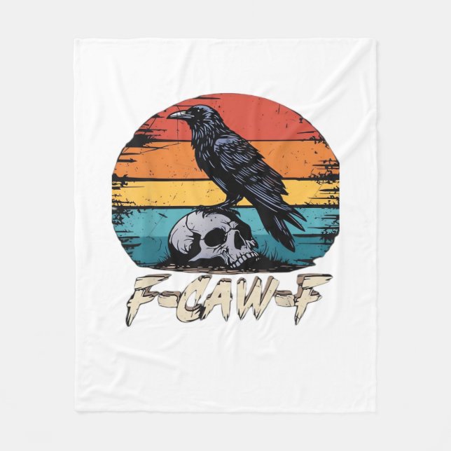 Crow, Retro F-Caw-F Bird Crow Funny Crow Bird Cawi Fleece Blanket (Front)