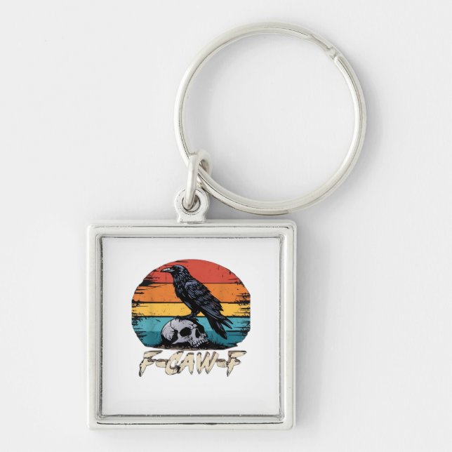 Crow, Retro F-Caw-F Bird Crow Funny Crow Bird Cawi Key Ring (Front)