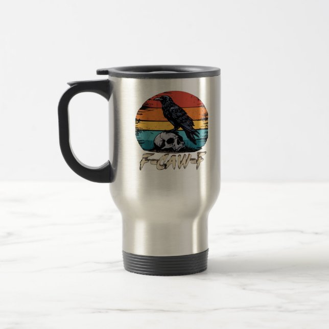 Crow, Retro F-Caw-F Bird Crow Funny Crow Bird Cawi Travel Mug (Left)