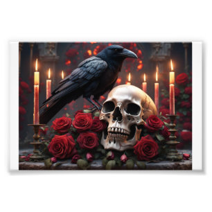 Crow Sitting on a Skull Photo Print
